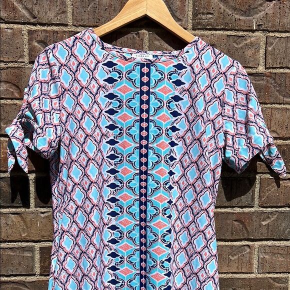 Cabana Life Colorful Geometric Pattern Coral Blue Summer Sun Beach Tie Dress S - Picture 2 of 16